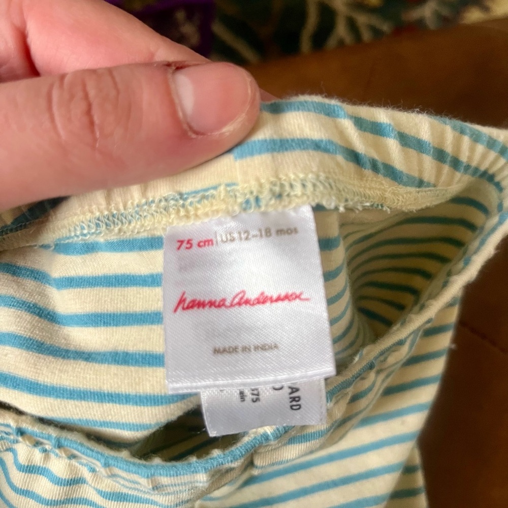 Hanna Andersson Blue and Cream Leggings with Stripes Size 12-18 Months - Picture 4 of 7